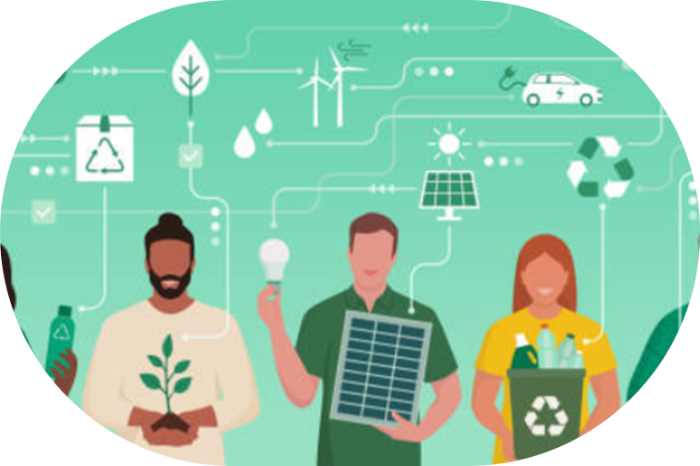 Grafika koncepcyjna wspierania transformacji w kierunku gospodarki o obiegu zamkniętym i gospodarki zasobooszczędnej